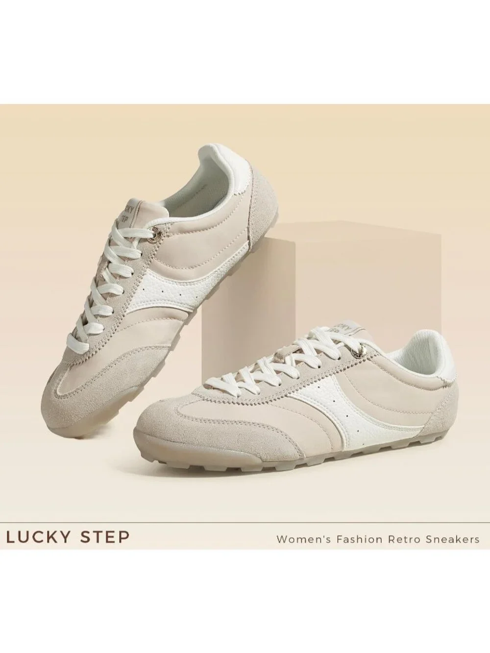 Women's Beige Retro Fashion Lightweight Non Slip Thin Sole Comfortable Sneakers